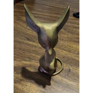 Vintage Solid Brass Mouse Figurine Paperweight Big Ears 5" MCM
